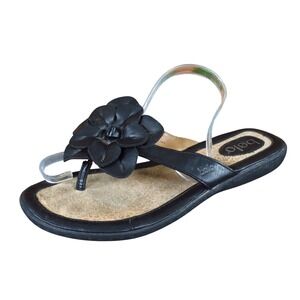 Bolo Women Thong Sandals Size 10 Casual Comfort Flower Embellished Black Slides